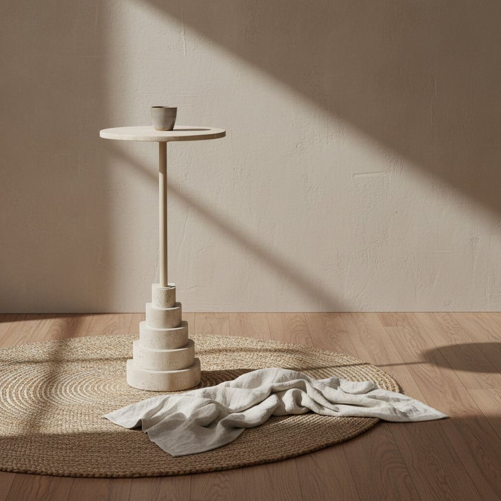 Tavolino Scultoreo Artistico in Marmo e Granito con Base Grafica e Piano Elegante per Ingresso e Soggiorno