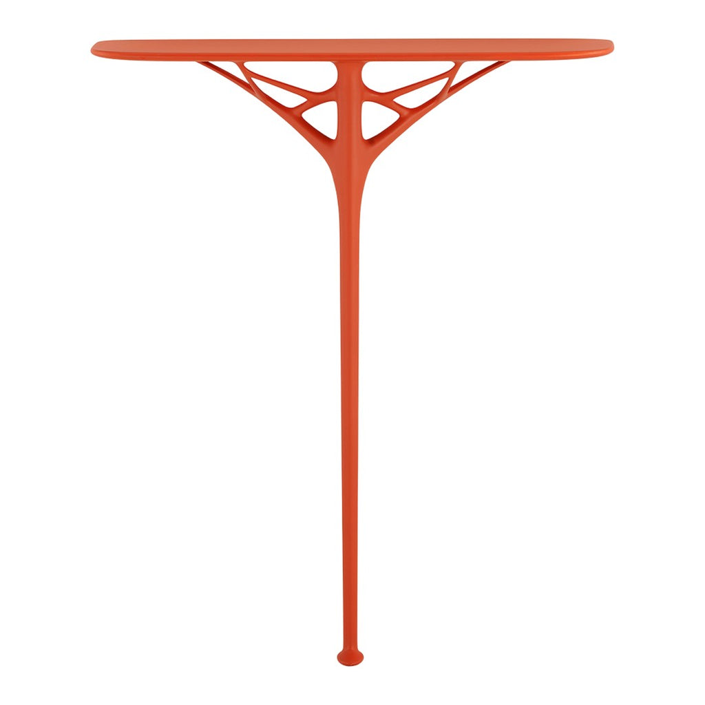 Consolle futuristica minimalista in plastica riciclata con gamba centrale singola per ingresso