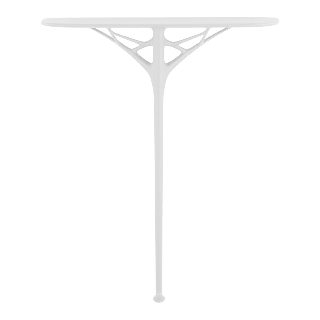 Consolle futuristica minimalista in plastica riciclata con gamba centrale singola per ingresso