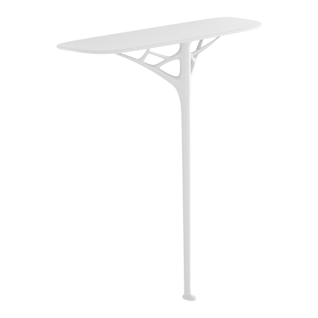 Consolle futuristica minimalista in plastica riciclata con gamba centrale singola per ingresso
