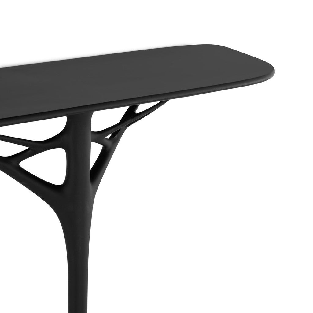 Consolle futuristica minimalista in plastica riciclata con gamba centrale singola per ingresso