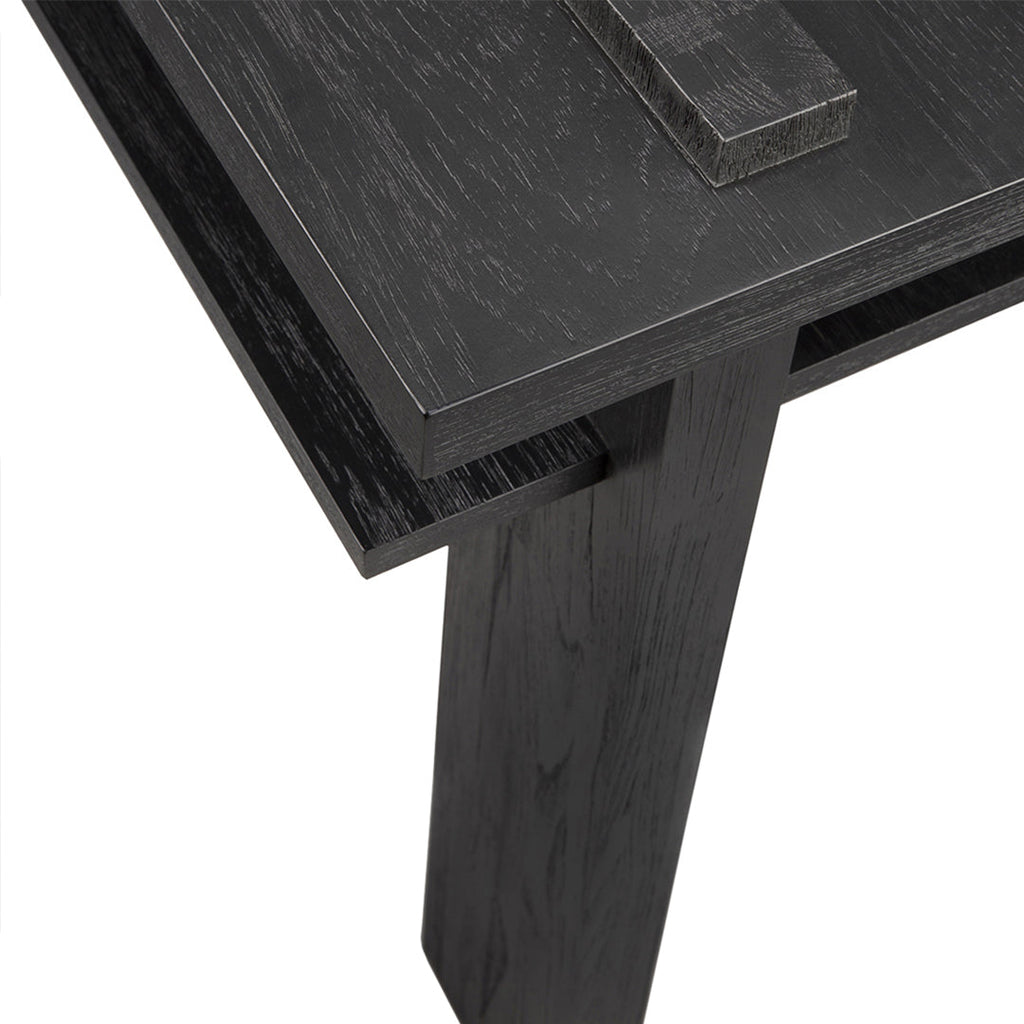 Consolle in teak ispirata al De Stijl con struttura geometrica nera contemporanea per l'ingresso
