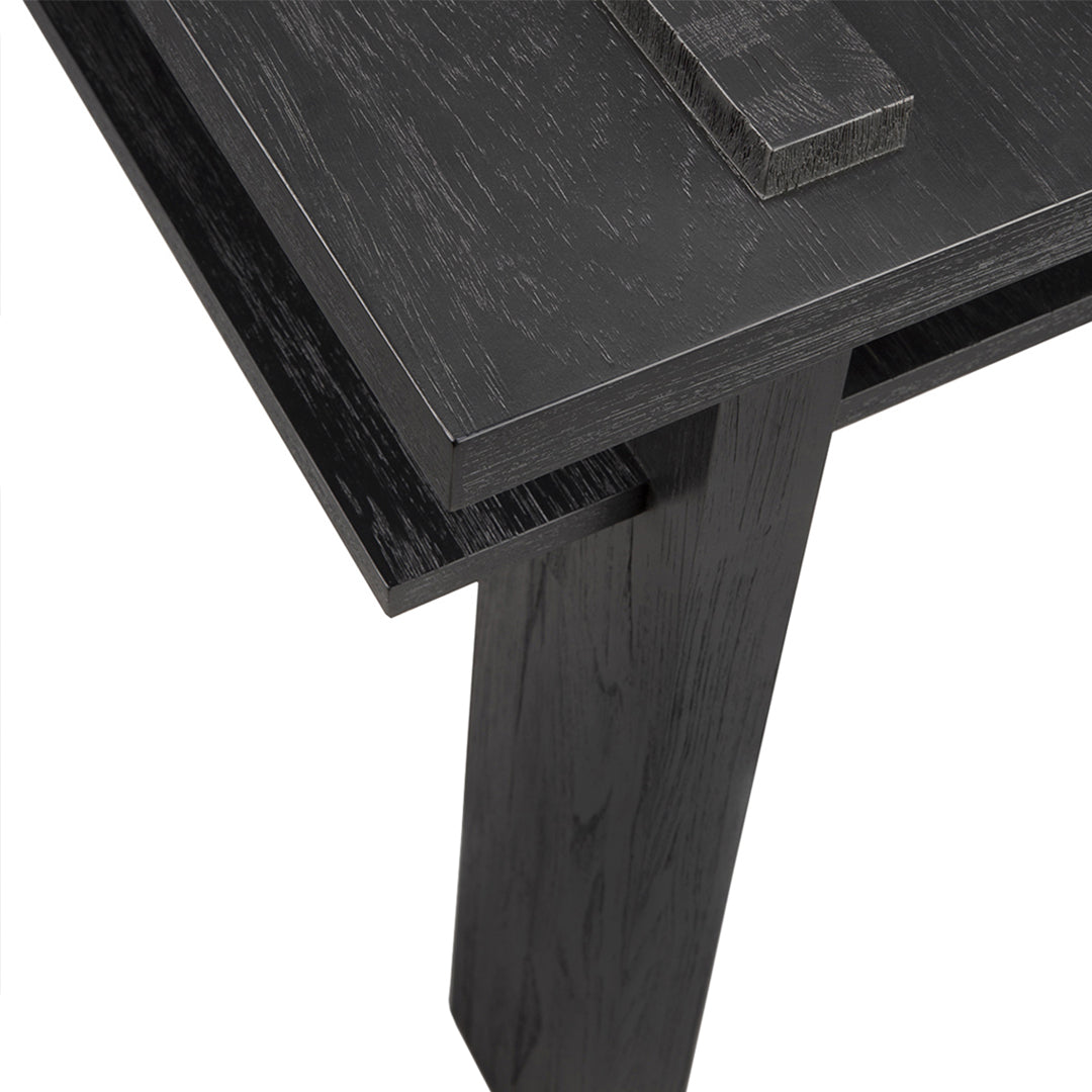Consolle in teak ispirata al De Stijl con struttura geometrica nera contemporanea per l'ingresso