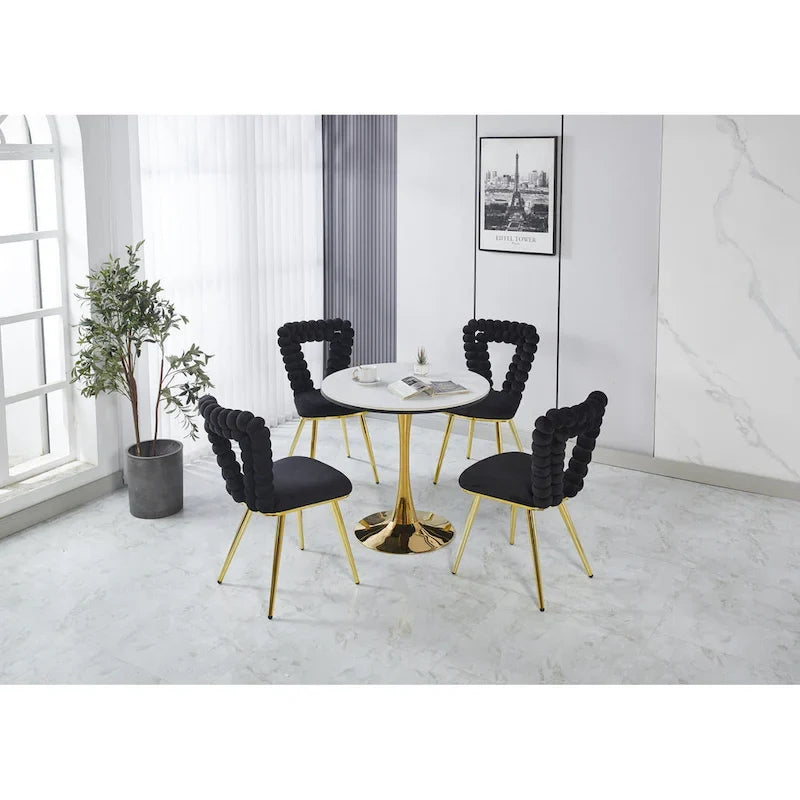 Poltrona d'accento oro e nera, seduta imbottita, set da 2