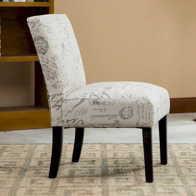 Poltrona accent senza braccioli bianca, tessuto con stampa calligrafica francese, seduta singola