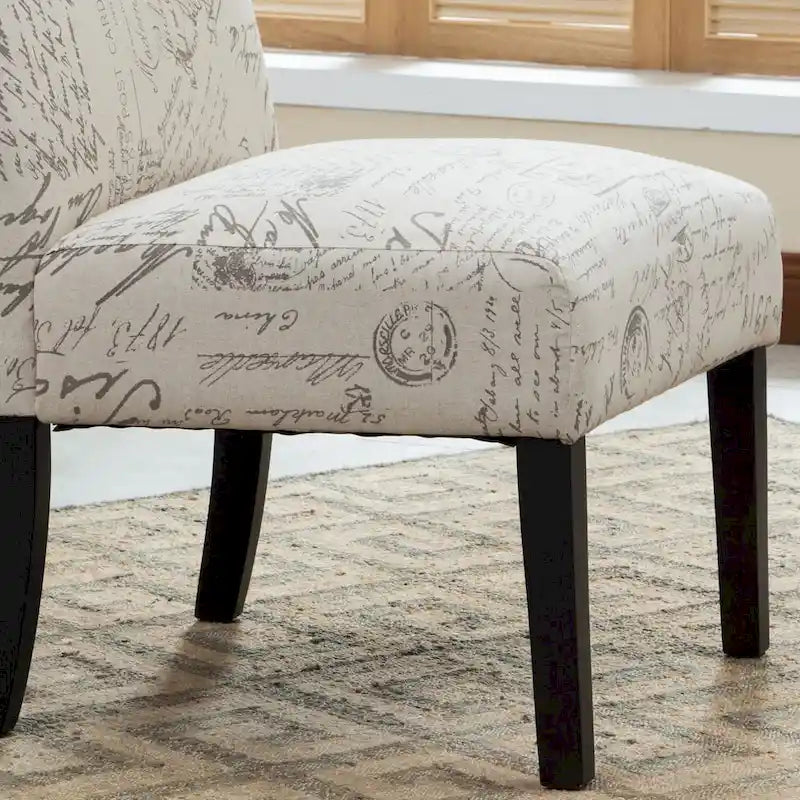 Poltrona accent senza braccioli bianca, tessuto con stampa calligrafica francese, seduta singola