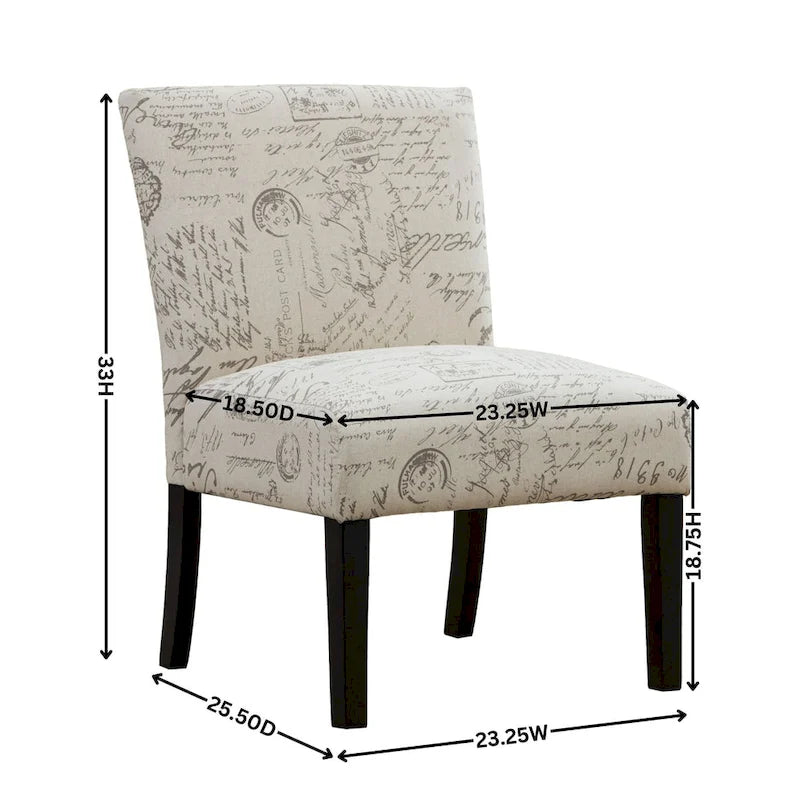 Poltrona accent senza braccioli bianca, tessuto con stampa calligrafica francese, seduta singola