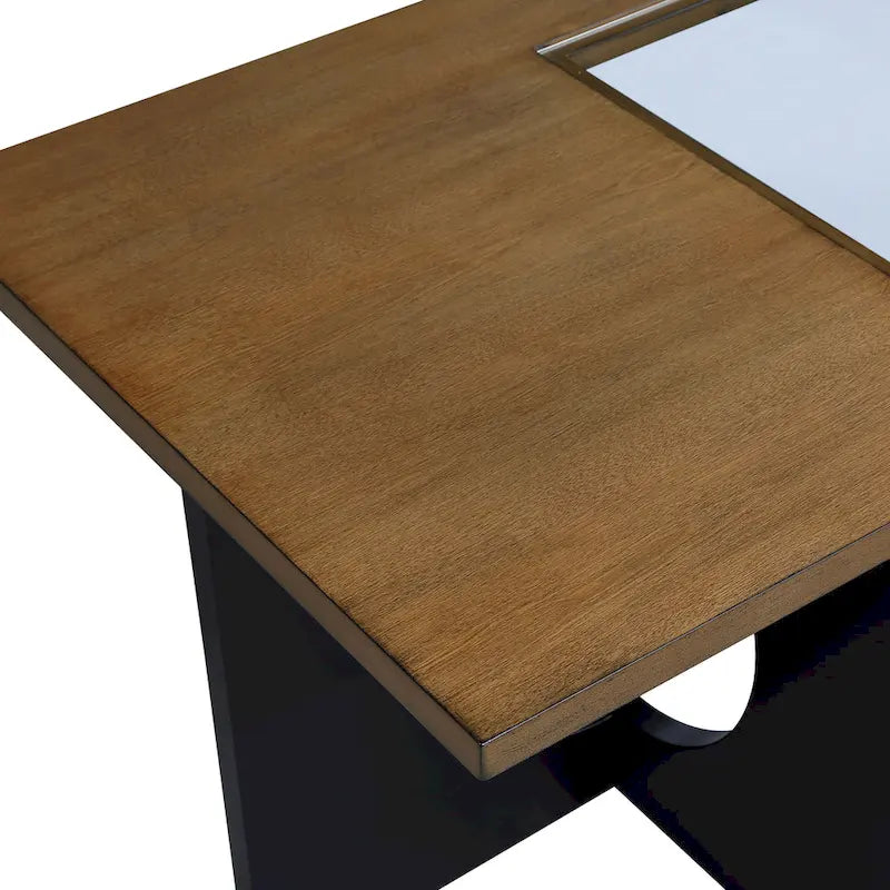 Tavolino rettangolare in espresso nero/chiaro con ripiano in vetro, per 1 persona