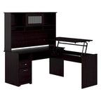 Scrivania angolare regolabile in altezza multicolore con credenza e cassettiera, 1 persona