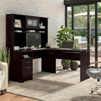 Scrivania angolare regolabile in altezza multicolore con credenza e cassettiera, 1 persona