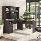 Scrivania angolare regolabile in altezza multicolore con credenza e cassettiera, 1 persona