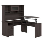 Scrivania angolare regolabile in altezza multicolore con credenza e cassettiera, 1 persona
