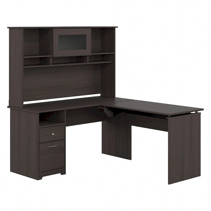 Scrivania angolare regolabile in altezza multicolore con credenza e cassettiera, 1 persona