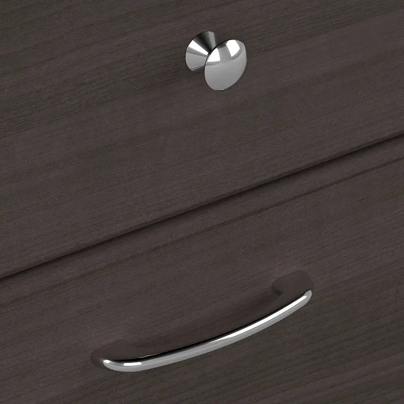 Scrivania angolare regolabile in altezza multicolore con credenza e cassettiera, 1 persona