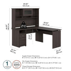 Scrivania angolare regolabile in altezza multicolore con credenza e cassettiera, 1 persona