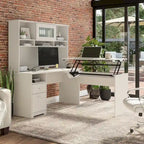 Scrivania angolare regolabile in altezza multicolore con credenza e cassettiera, 1 persona