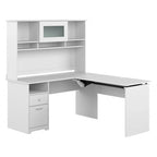 Scrivania angolare regolabile in altezza multicolore con credenza e cassettiera, 1 persona