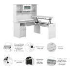 Scrivania angolare regolabile in altezza multicolore con credenza e cassettiera, 1 persona