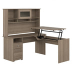 Scrivania angolare regolabile in altezza multicolore con credenza e cassettiera, 1 persona