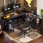 Scrivania a L, multi-colore, singola – ciabatta elettrica, LED RGB e supporto per monitor
