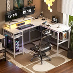 Scrivania a L, multi-colore, singola – ciabatta elettrica, LED RGB e supporto per monitor