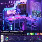 Scrivania a L, multi-colore, singola – ciabatta elettrica, LED RGB e supporto per monitor
