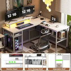 Scrivania a L, multi-colore, singola – ciabatta elettrica, LED RGB e supporto per monitor