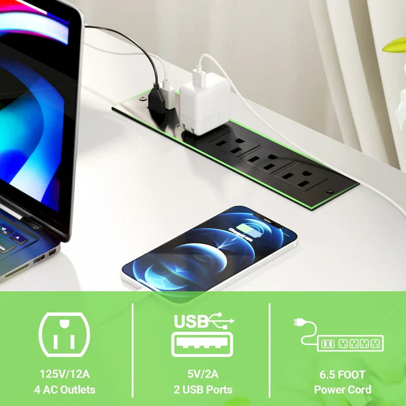 Scrivania a L, multi-colore, singola – ciabatta elettrica, LED RGB e supporto per monitor