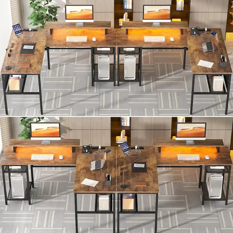 Scrivania a L, multi-colore, singola – ciabatta elettrica, LED RGB e supporto per monitor