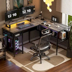 Scrivania a L, multi-colore, singola – ciabatta elettrica, LED RGB e supporto per monitor