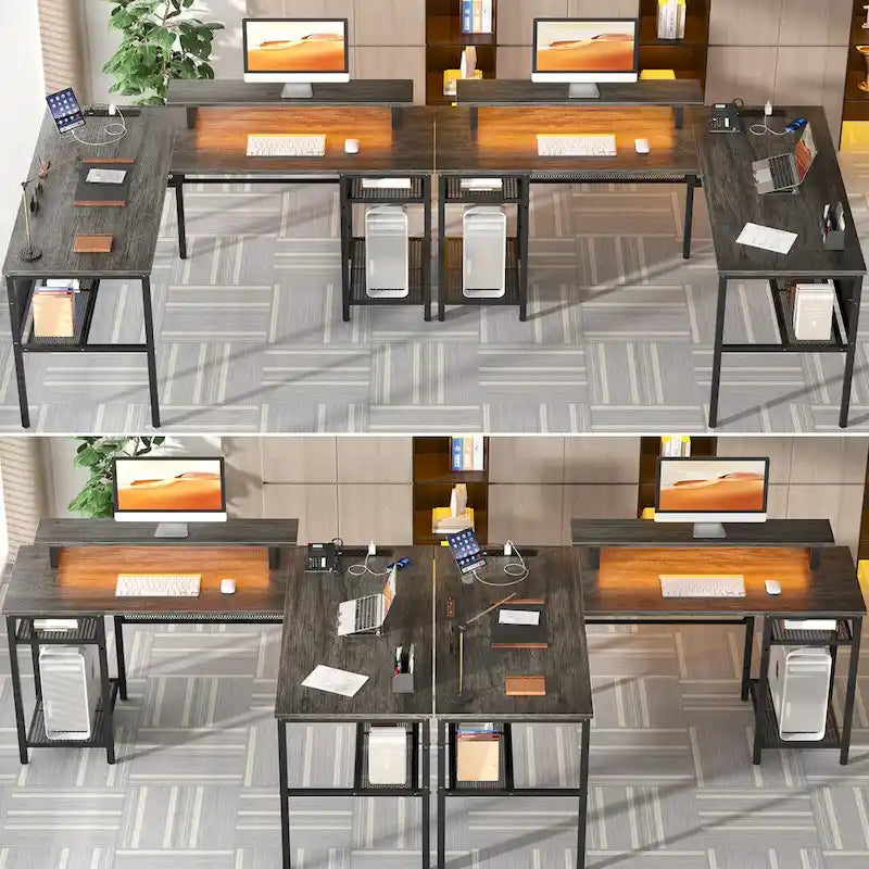 Scrivania a L, multi-colore, singola – ciabatta elettrica, LED RGB e supporto per monitor