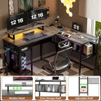 Scrivania a L, multi-colore, singola – ciabatta elettrica, LED RGB e supporto per monitor