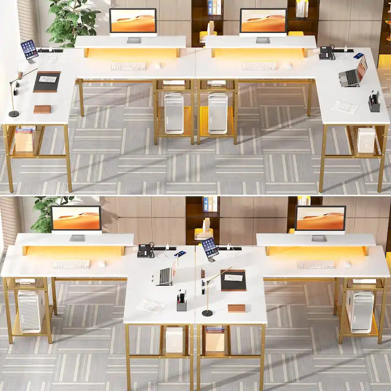 Scrivania a L, multi-colore, singola – ciabatta elettrica, LED RGB e supporto per monitor