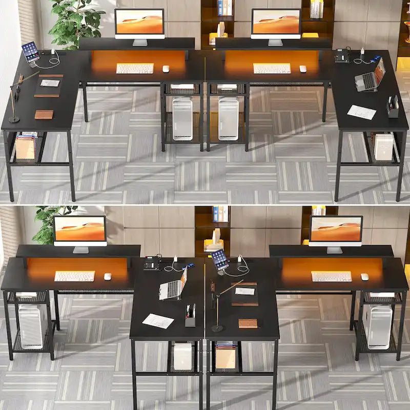 Scrivania a L, multi-colore, singola – ciabatta elettrica, LED RGB e supporto per monitor