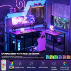 Scrivania a L, multi-colore, singola – ciabatta elettrica, LED RGB e supporto per monitor