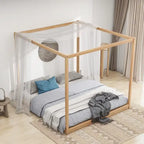 Letto a piattaforma a baldacchino basso naturale/bianco, Queen/King