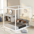 Letto a piattaforma a baldacchino basso naturale/bianco, Queen/King