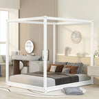 Letto a piattaforma a baldacchino basso naturale/bianco, Queen/King