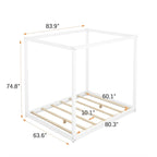 Letto a piattaforma a baldacchino basso naturale/bianco, Queen/King