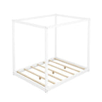 Letto a piattaforma a baldacchino basso naturale/bianco, Queen/King