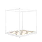 Letto a piattaforma a baldacchino basso naturale/bianco, Queen/King