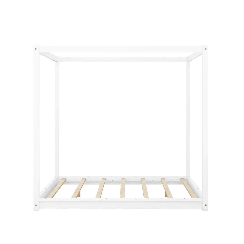 Letto a piattaforma a baldacchino basso naturale/bianco, Queen/King
