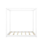 Letto a piattaforma a baldacchino basso naturale/bianco, Queen/King