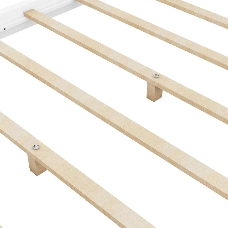Letto a piattaforma a baldacchino basso naturale/bianco, Queen/King