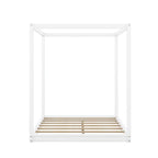 Letto a piattaforma a baldacchino basso naturale/bianco, Queen/King
