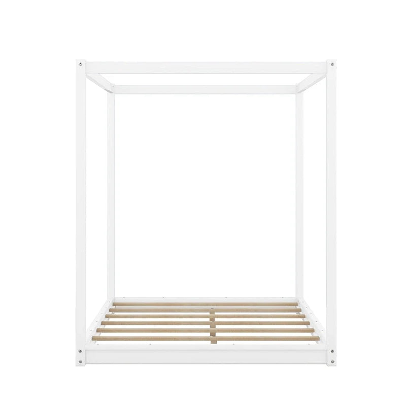 Letto a piattaforma a baldacchino basso naturale/bianco, Queen/King