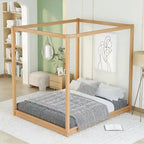 Letto a piattaforma a baldacchino basso naturale/bianco, Queen/King