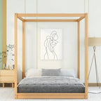 Letto a piattaforma a baldacchino basso naturale/bianco, Queen/King