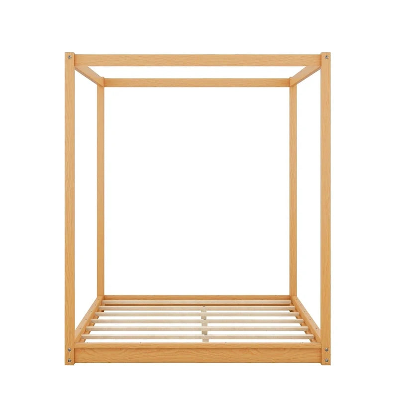 Letto a piattaforma a baldacchino basso naturale/bianco, Queen/King