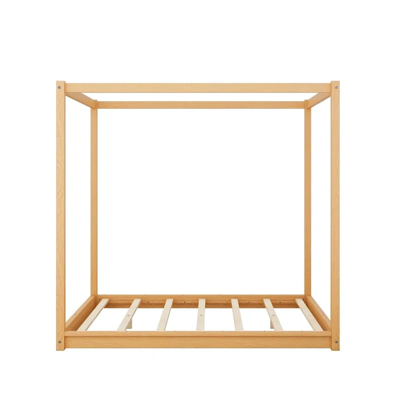 Letto a piattaforma a baldacchino basso naturale/bianco, Queen/King